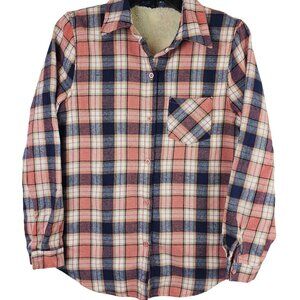 Womens S Insulated Pink/Blue Plaid Cozy Cabincore Farm Girl Soft Winter Jacket